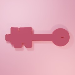 Pink Old key icon isolated on pink background. Minimalism concept. 3D render illustration