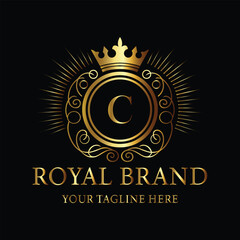Golden Royal Brand Logo with Crown and Letter C