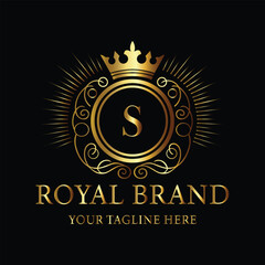 Golden Royal Brand Logo with Crown and Letter S