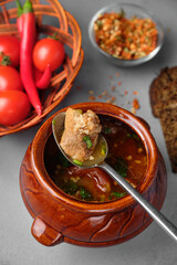 Hearty Meat Soup with Fresh Ingredients