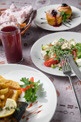 Delicious dishes arranged on a restaurant table