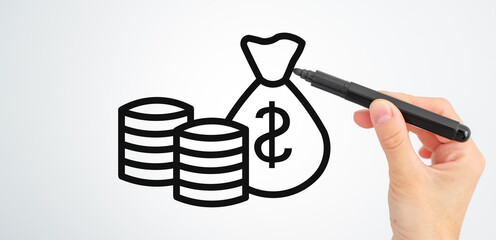 Hand writing with marker on glass background coin with financial investment concept