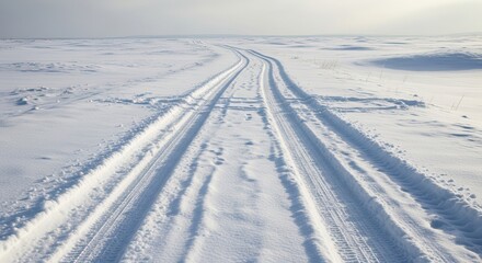 Snowmobile Tracks in Pristine Winter Landscape