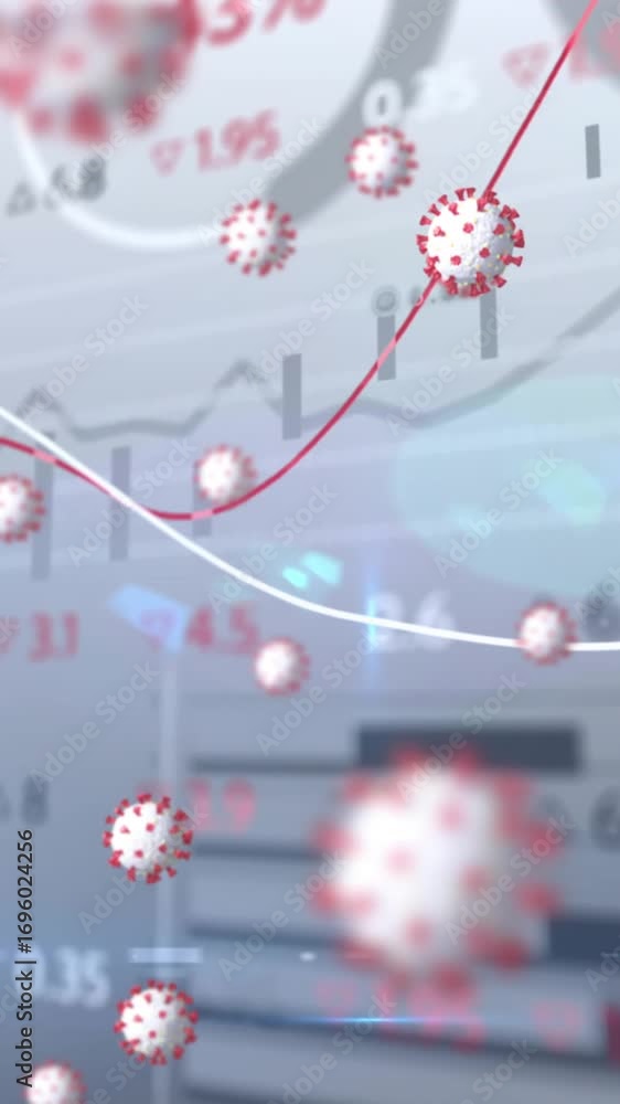 Poster animation of virus cells floating over data processing