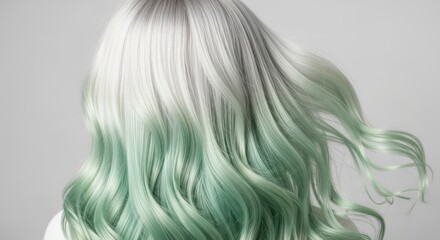 Naklejka premium Stylish Pastel Green and Silver Hair, Modern Hairstyle, Beauty Concept