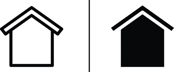 Home Symbol Icon Set: A clean and minimal, with modern line art design featuring a simple house icon, rendered in both line and solid styles, ideal for user interfaces and conceptual designs.