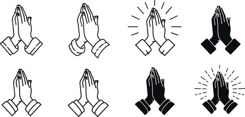 Prayer and Respect Icon. Namaste, Thank You Emoji. Folded Hands Sign for Gratitude. Vector icons