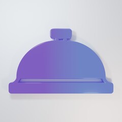 Purple-blue Covered with a tray of food icon isolated on grey background. Tray and lid sign. Restaurant cloche with lid. Minimalism concept. 3D render illustration