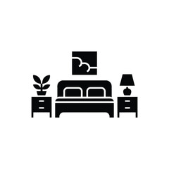 Simple bedroom icon with bed and nightstands