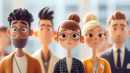Animated office team facing camera in workplace