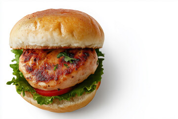 Tasty burger with lettuce and tomato on a grilled bun, delicious homemade meal