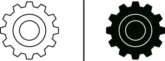 Gear Icon: a minimalistic yet striking image of two gear icons, the one in striking monochrome which symbolizes machine, industry, and intricate mechanics