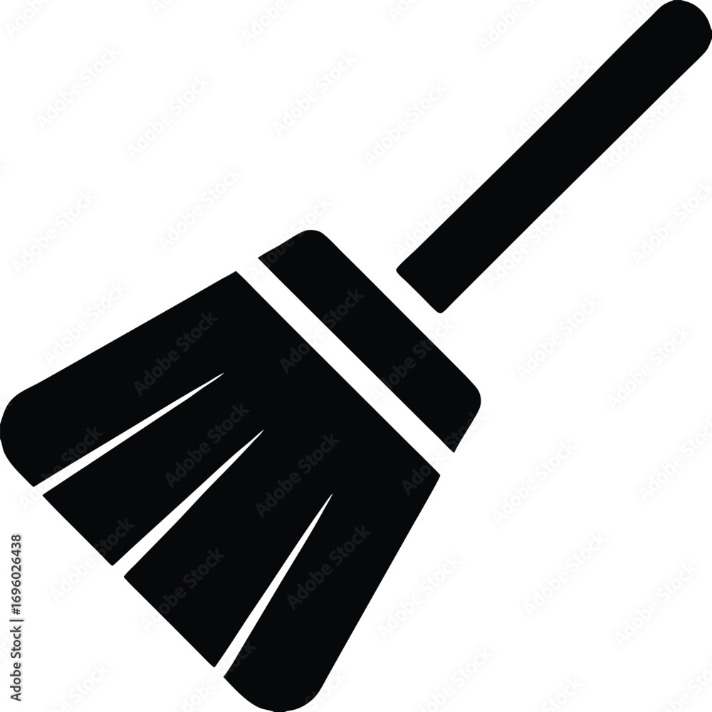 Poster a simple black silhouette vector image of a traditional broom showing its bristles and handle pointi