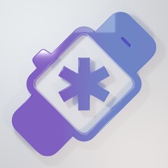 Obraz premium Purple-blue Smart watch showing heart beat rate icon isolated on grey background. Fitness App concept. Minimalism concept. 3D render illustration