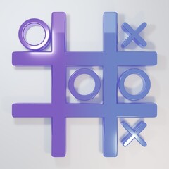 Purple-blue Tic tac toe game icon isolated on grey background. Minimalism concept. 3D render illustration