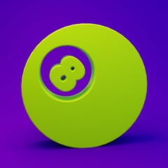 Green Billiard pool snooker ball with number 8 icon isolated on purple-blue background. Minimalism concept. 3D render illustration