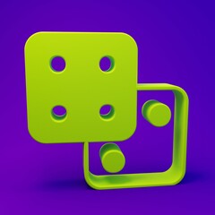Green Game dice icon isolated on purple-blue background. Casino gambling. Minimalism concept. 3D render illustration