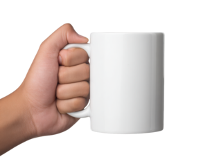 Hand Holding a White Ceramic Mug on a White Background graphic design isolated on a transparent background
