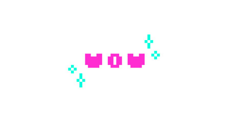 WOW interjection pink pixel art social media slang word. Shoutout reaction. Exclamation shout. Excitement, surprise. Retro video game 8 bit typography with kawaii sparkles. Silkscreen font used