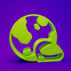 Green Racing helmet icon isolated on purple-blue background. Extreme sport. Sport equipment. Minimalism concept. 3D render illustration