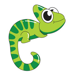 Playful Green Chameleon Cartoon with Big Eyes