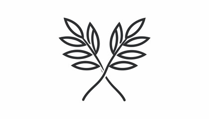 Fototapeta premium Symmetrical line drawing of crossed laurel or olive branches, a classic and elegant symbol of peace, victory, and honor
