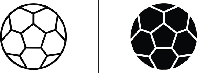 Obraz premium Soccer ball Graphic: A detailed graphic presents two contrasting representations of a classic soccer ball, one with a delicate outline and the other filled with solid black.