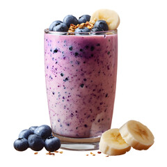 Banana blueberry smoothie isolated on a transparent background.
