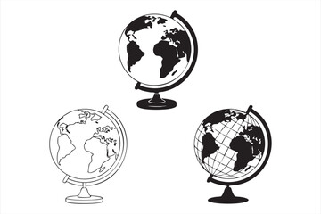 Obraz premium Minimalist Solid and Outline Icons of World Globes for Education, Travel, and Business