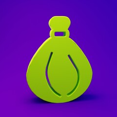 Green Garbage bag icon isolated on purple-blue background. Minimalism concept. 3D render illustration