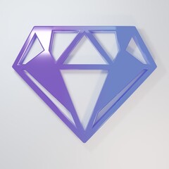 Purple-blue Diamond icon isolated on grey background. Jewelry symbol. Gem stone. Minimalism concept. 3D render illustration