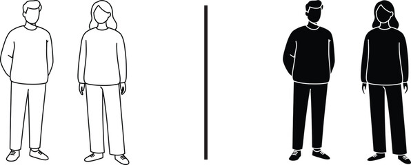 Monochromatic Duo: Capturing the essence of contrast and unity, a male and female figure stand side-by-side, a striking play of light and shadow in this visual masterpiece.