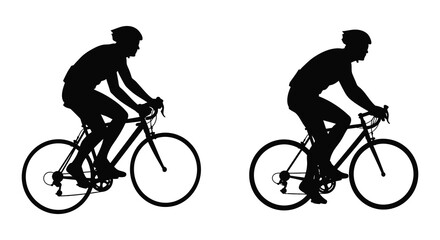 Obraz premium two cyclists riding bicycles side by side in silhouette