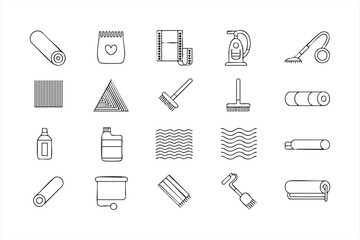 Minimalist Line Icons of Housekeeping Equipment for Sanitation, Hygiene, and Cleaning Services