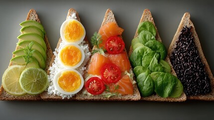 Four triangular sandwiches arranged in a row