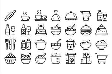 Vector Line Icons of Food and Drink for Restaurant, Cafe, and Culinary Design Projects