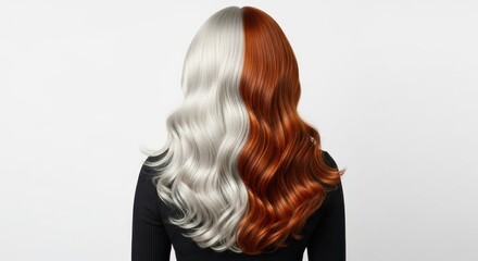 Naklejka premium Woman with Two-Toned Hair: Silver and Copper, Hairstyle Concept