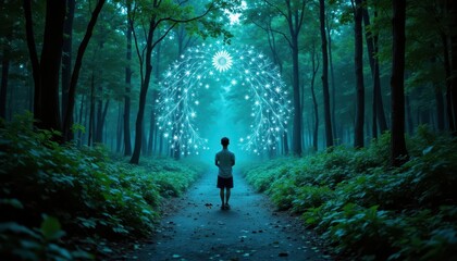 Obraz premium Tranquil forest path, a journey through nature's verdant serenity serene