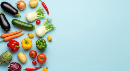 Healthy products on blue soft background 