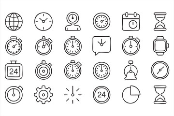 Vector Outline Clock and Timer Icons for Web and App Design