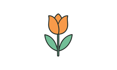 Simple Orange Tulip Clip Art – Minimalist Floral Botanical Illustration