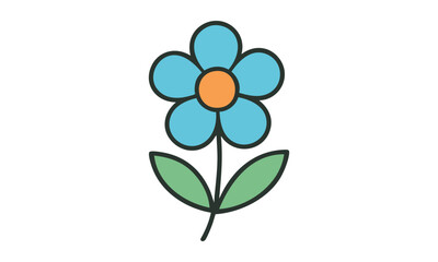 Simple Blue Flower Clip Art – Minimalist Botanical Nature Illustration
