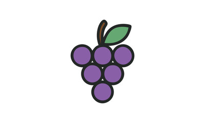Grapes Clip Art – Simple Purple Fruit Illustration with Green Leaf in Vector Style