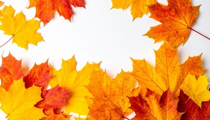 하얀 배경 위 가을 단풍 테두리 배경 Autumn Maple Leaf Border on White
