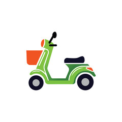 Green Scooter with Rear Basket ,  Bold Cartoon Style