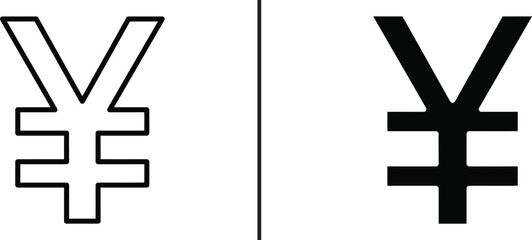 Japanese Yen Symbol: A simple illustration of the Japanese yen symbol, showcasing both outline and filled-in versions, embodying financial concepts, trading, and value.