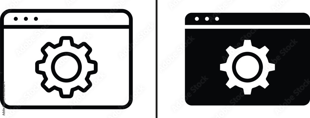 Fototapete webpage setup icon: conceptual depiction of a website window featuring a gear, representing settings