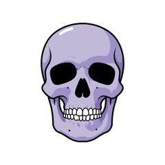 Cartoonish Lavender Skull with Black Outlines and White Teeth Front View.