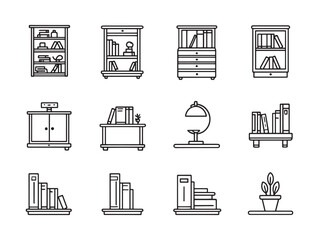 Bookcase Ultra Minimalist Line Art Illustration