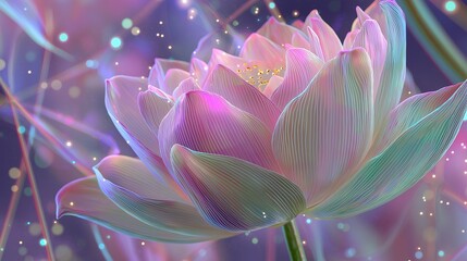 Digital Artwork of a Bright Lotus in Blue, Purple, and White